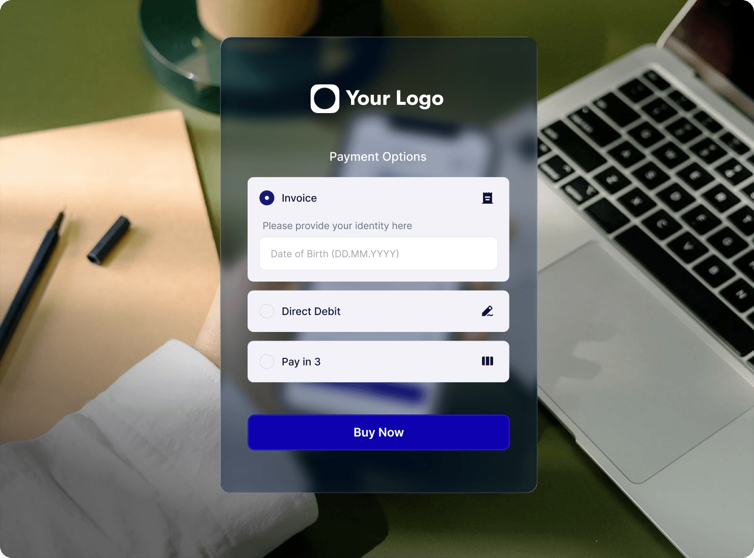 A mockup of Ratepay's white label checkout.