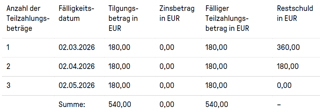 Ratenzahlung Beispiel Pay in 3 weiterführend