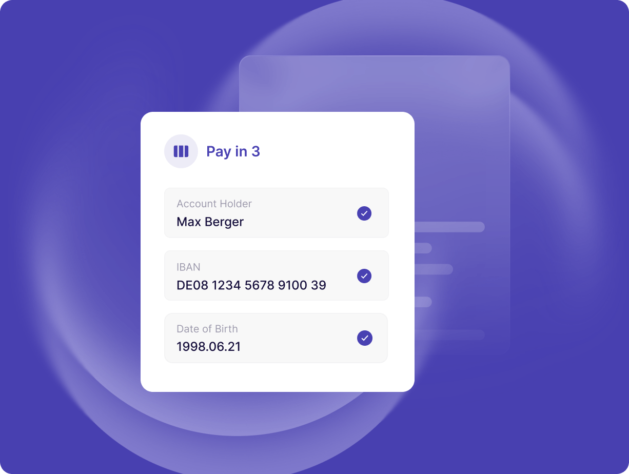 Screenshot of our pay in three solution