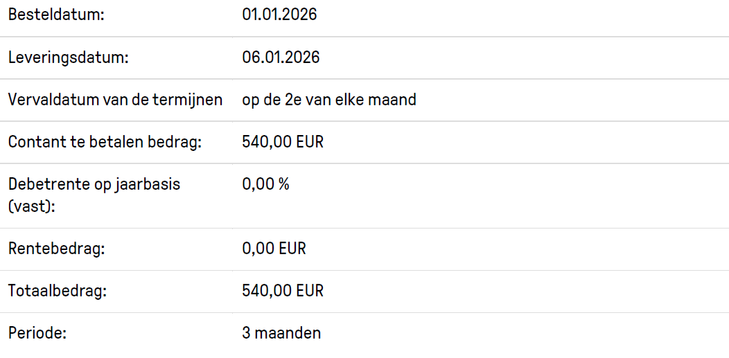 Installments example Pay in 3 nl