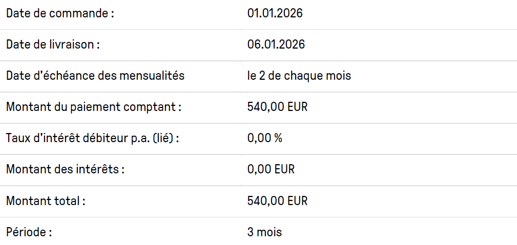 Installments example Pay in 3 fr