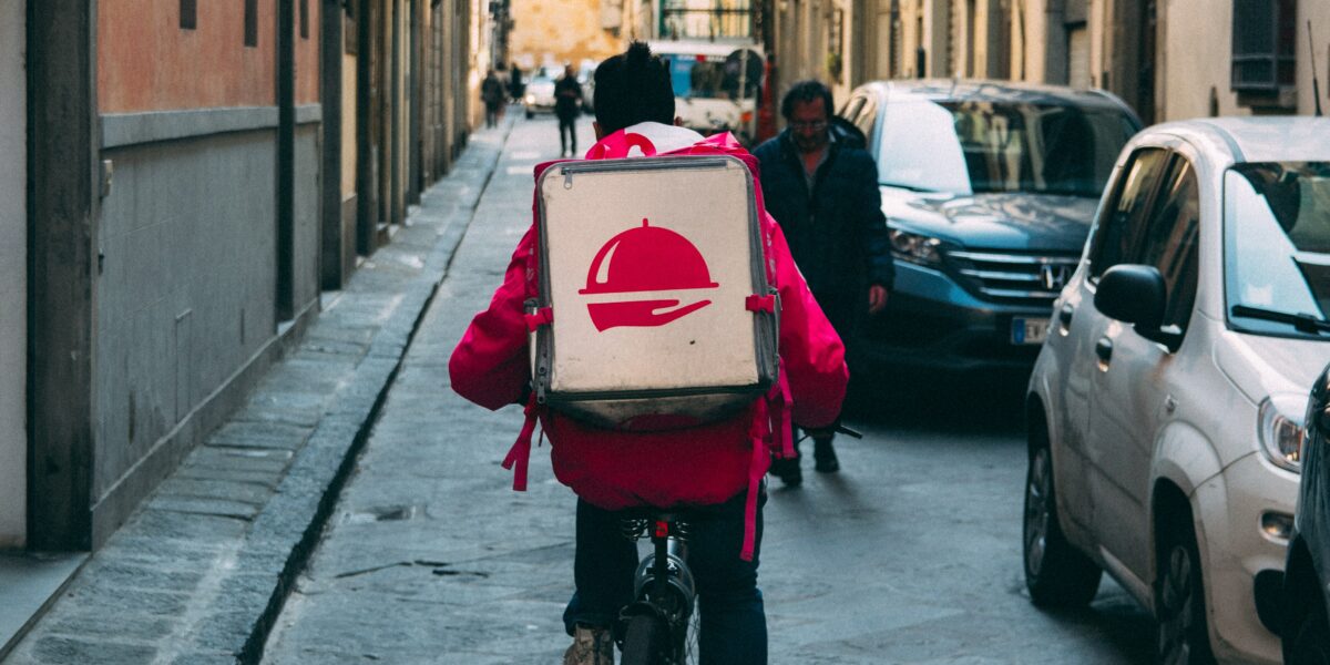 Food delivery driver on a bicycle