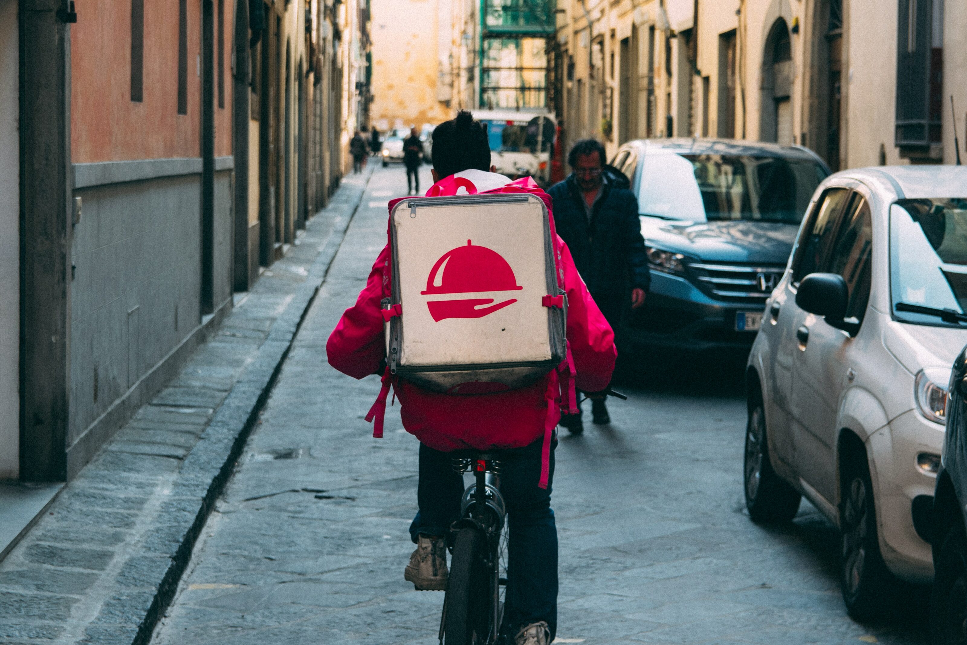 Food delivery driver on a bicycle