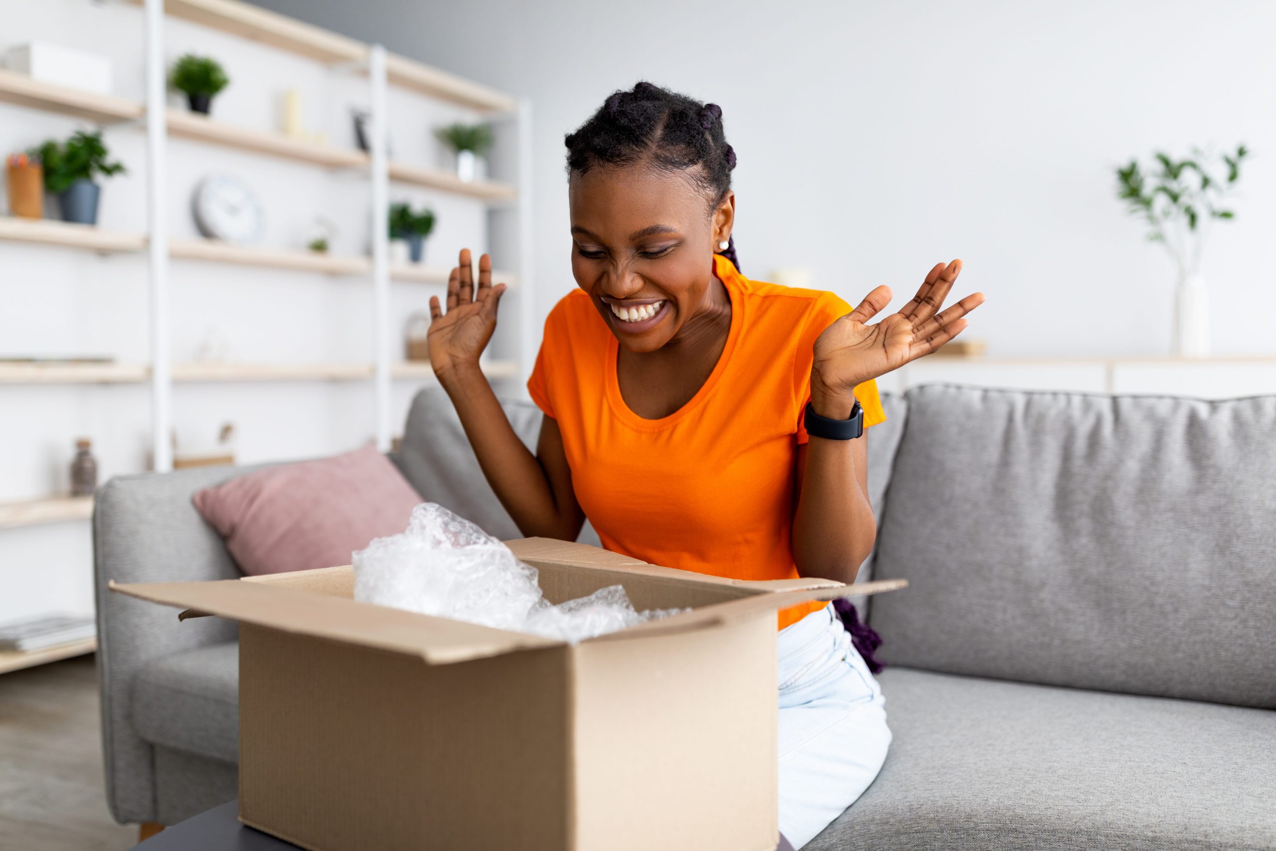 woman excited about her package arriving